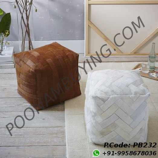 Square Leather Pouffe-image